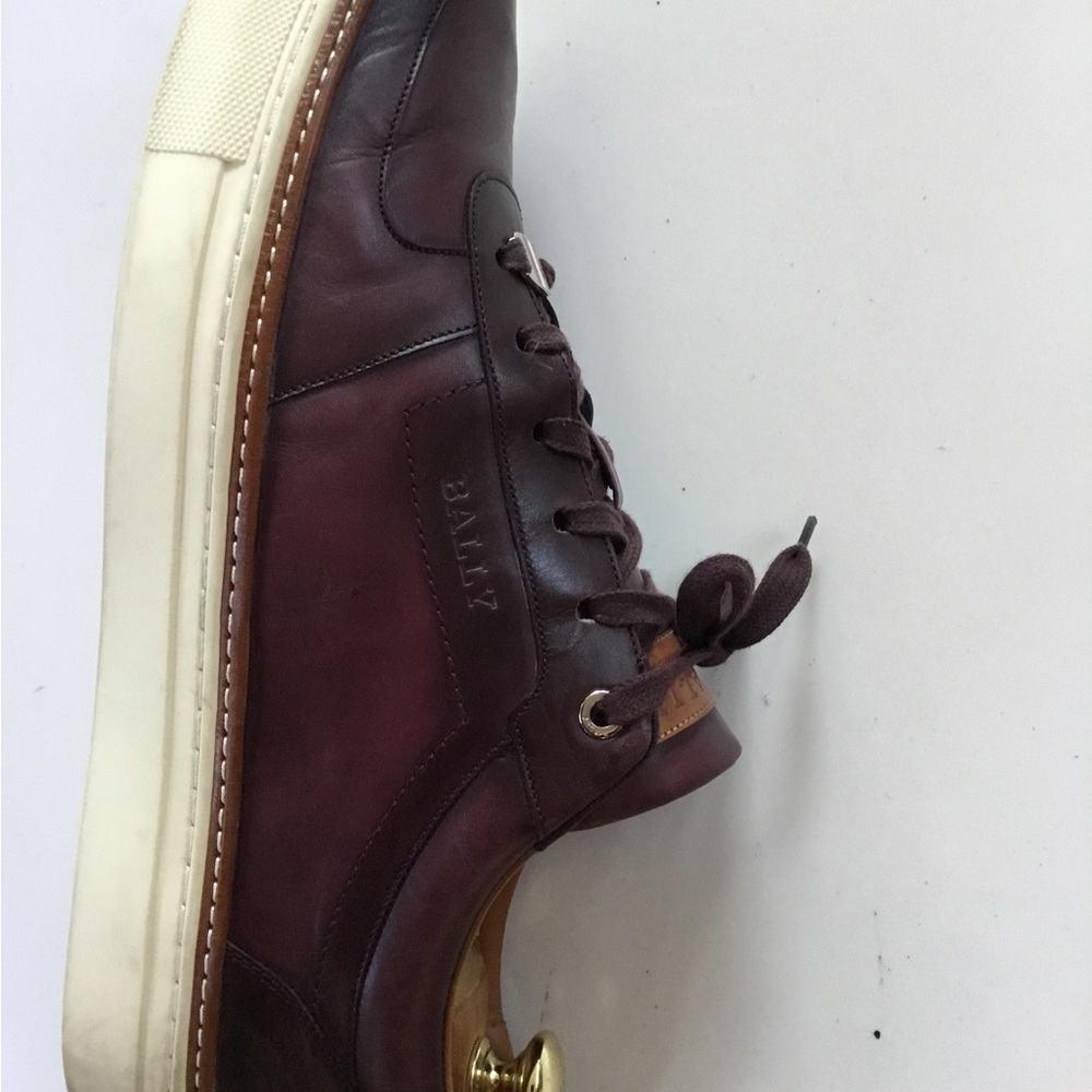 Bally Men's Wine/Burgundy Leather Low-Top Sneaker with White Sole